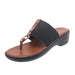 Black sandal with brown straps on a white background
