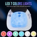 Hot tub with LED 7 colors lights feature and color options displayed below.