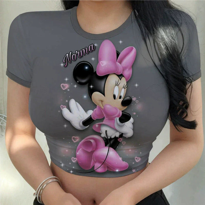 Dio Women's Charming Slim Cartoon Disney Printing Stitch Crop Top Fit T Shirt - Dio Kollections