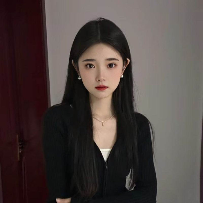 Star Style Long Black Straight Wig with Medium-Parted Bangs