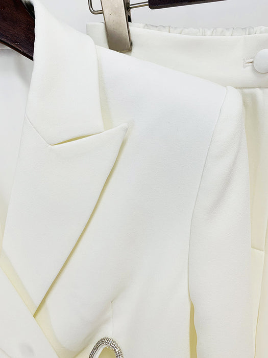 Dio Diamond-Studded Slit Suit Straight-Leg Pants Set Two-Piece Set