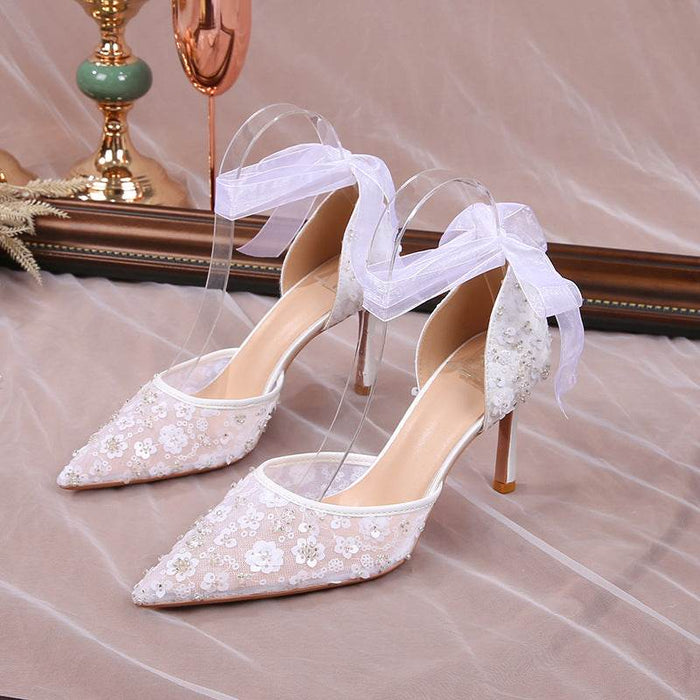 Elegant White Lace High Heel Sandals for Weddings and Special Occasions - Dio Kollections