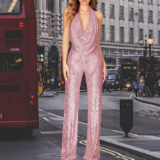 Dio Sleeveless Halter Sequined Women's One Piece Jumpsuit - Dio Kollections