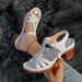 Summer New Solid Color Fish Mouth Thick Heel One-Way Buckle Strap High Heel Sandals - Dio Kollections