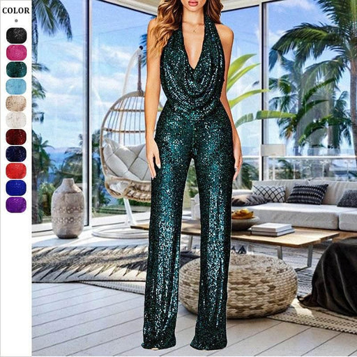 Dio Sleeveless Halter Sequined Women's One Piece Jumpsuit - Dio Kollections