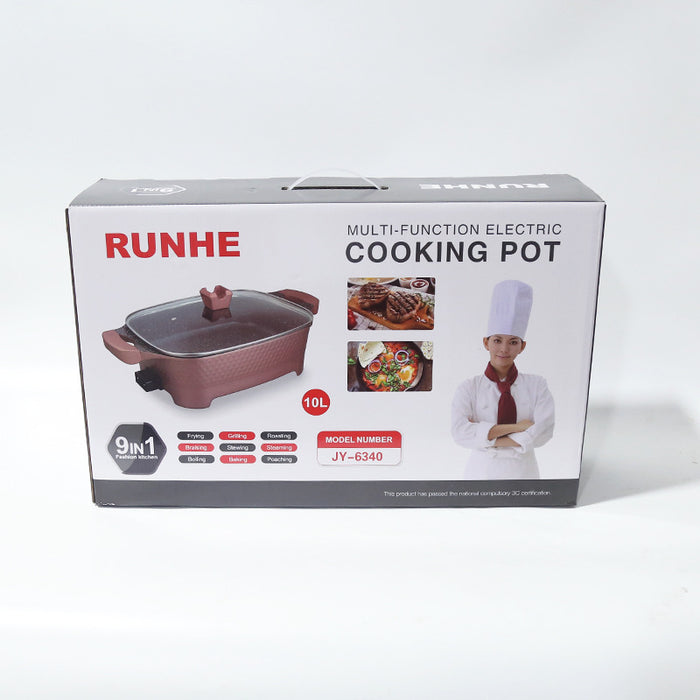 Box of RUNHE multi-function electric cooking pot on a white background