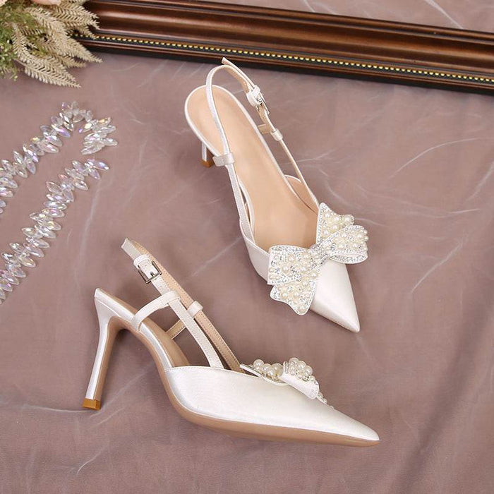 Elegant White Back Air Sandals with Detachable Butterfly Pearls for Women - Dio Kollections