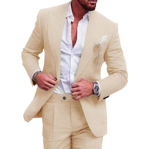Dio Elegant Men Plus Size Two Pieces Set One Buckle Linen Suit - Dio Kollections