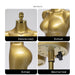 Gold mannequin torso with detailed features on a white background