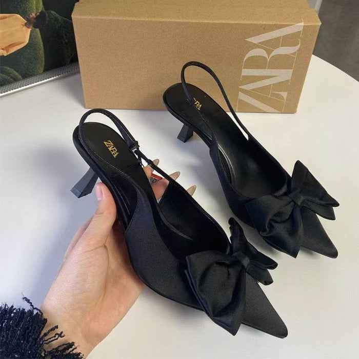 Chic Black Stiletto Heels with Bow Decoration for Women - Dio Kollections