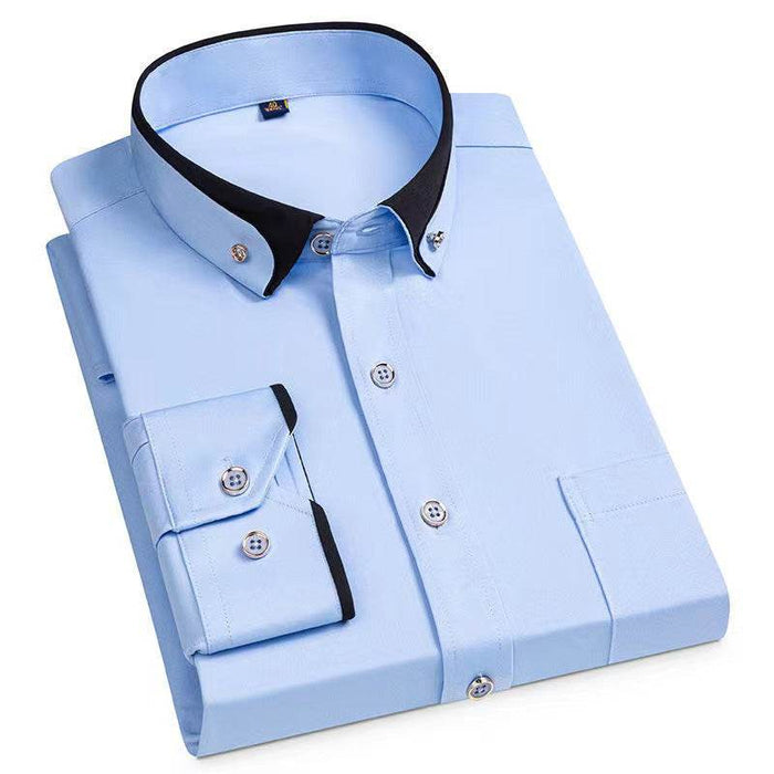 Men's Business Shirt Long Sleeve Non-Iron Four Sided Stretch Drill Buckle Shirt - Dio Kollections