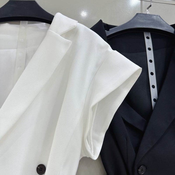 Chic Lapel Double-Breasted Sleeveless Waist-Cinching Suit - Dio Kollections