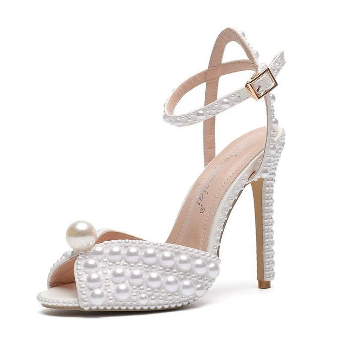 Dio Women's Luxury Pearls Studs Peep Toe High Heels Wedding Shoe - Dio Kollections