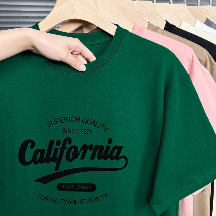 Green t-shirt with 'California' text on a hanger