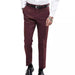 Maroon dress pants worn by a person on a white background