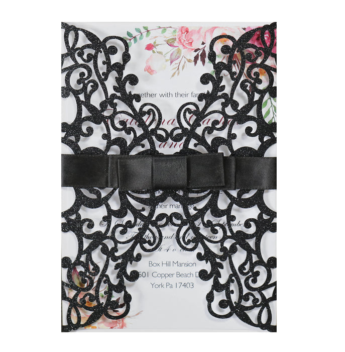 Laser Golden Deep Orchid Wedding Invitation Card Romantic- 10 Pieces