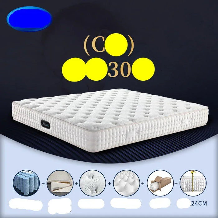 White mattress and product features on a dark background