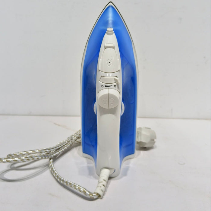 Blue and white iron on a white background