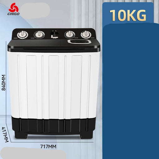 Washing machine with specifications on a blue background