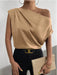 Satin Imitation Silk Irregular Shoulder Sleeveless Pullover Shirt for Women - Dio Kollections