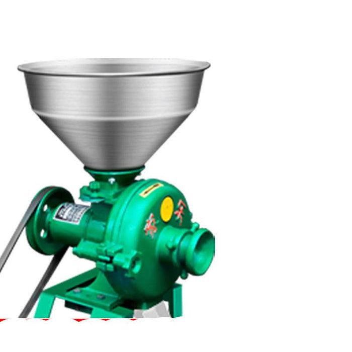 Green machine with a metal funnel on a white background, featuring Chinese text.
