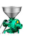 Green machine with a metal funnel on a white background, featuring Chinese text.