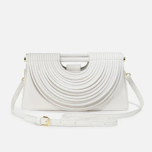 White handbag with a unique design on a white background
