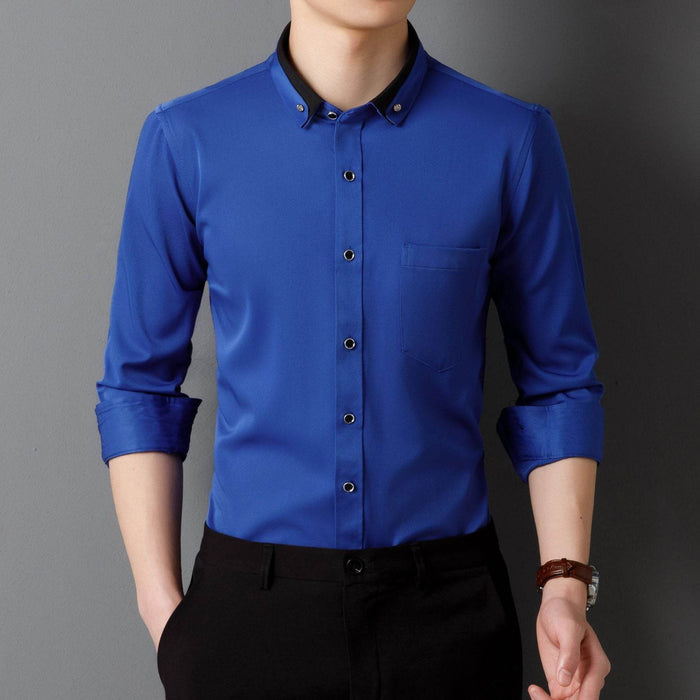 Men's Business Shirt Long Sleeve Non-Iron Four Sided Stretch Drill Buckle Shirt - Dio Kollections