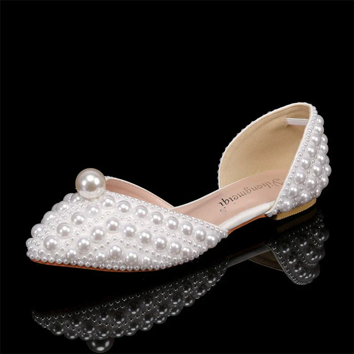 Dio Rhinestone Pearls White Beige Wedding Shoe - Dio Kollections