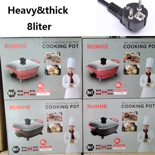Runhe multi-function electric cooking pot packaging with a plug on a white background