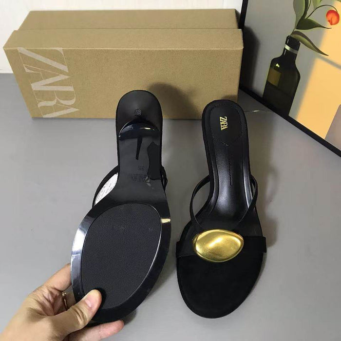 Elegant Black Metal Detail Stiletto Sandals for Women - Dio Kollections