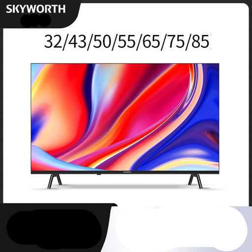 SKYWORTH television display with colorful screen and size options on a white background