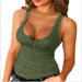 Green tank top worn by a model on a white background