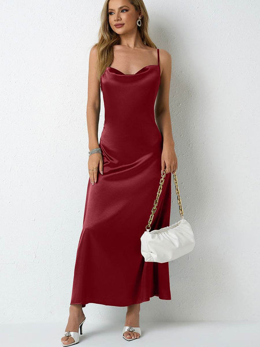 Dio Satin Pleated Sleeveless Diced Skirt Dress - Dio Kollections