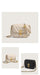 Beige handbag with gold chain and clasp on a light gray background