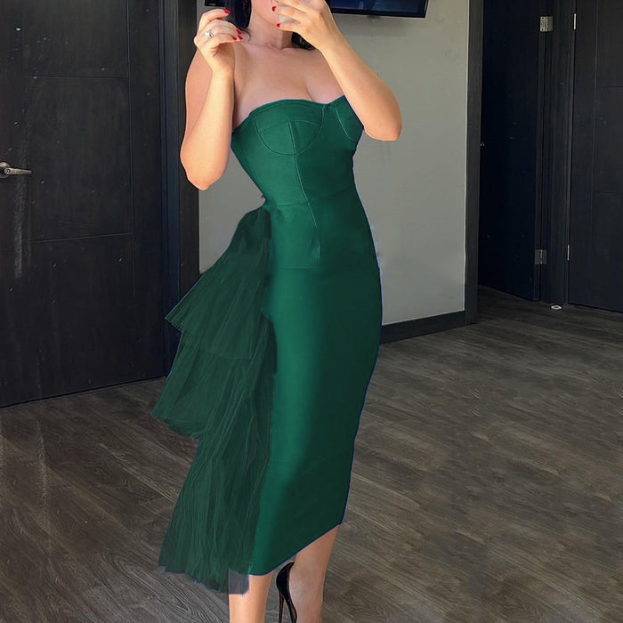 Strapless Tight Hip French Style Ladies Elegant Bandage Mesh Dress