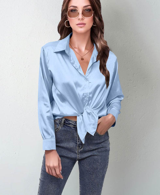 Chic Satin Long Sleeve Shirt - Women's Imitation Silk Top - Dio Kollections