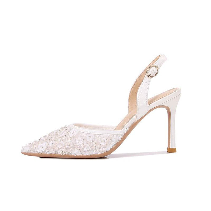 Elegant High Heel Hollow Sandals with French Lace for Women - Dio Kollections