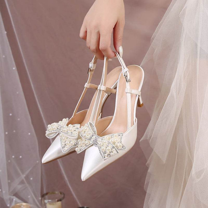 Elegant White Back Air Sandals with Detachable Butterfly Pearls for Women - Dio Kollections