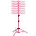 Pink metal stand with multiple hooks on a white background