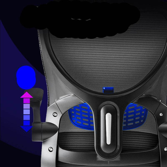 Ergonomic chair with adjustable lumbar support on a dark background