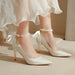 Pointy High Heels Thin heels 2024 New Bow Pearl Trip Srap Work Shoes Fashion Light Mouth Sexy Shoes - Dio Kollections