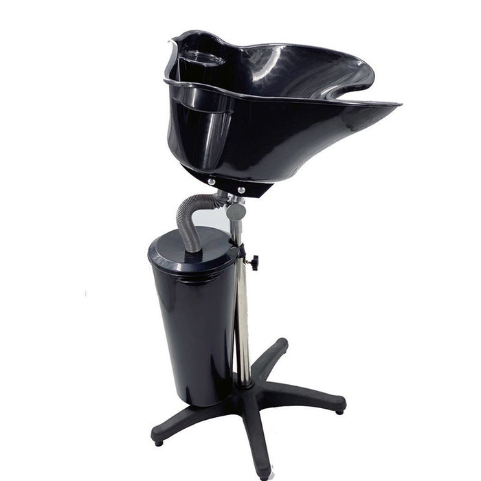 Black hair washing bowl on a stand with a white background