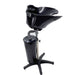 Black hair washing bowl on a stand with a white background