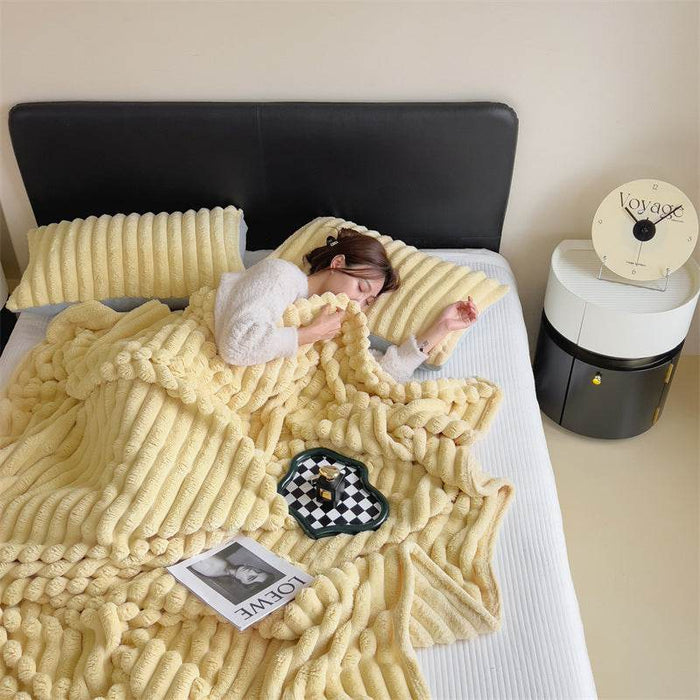 Rabbit Velvet Blanket Solid Color Summer Season Bedding Thickened Warm Milk Velvet Blanket Flannel Cover Blanket Nap Sofa Blanket - Dio Kollections