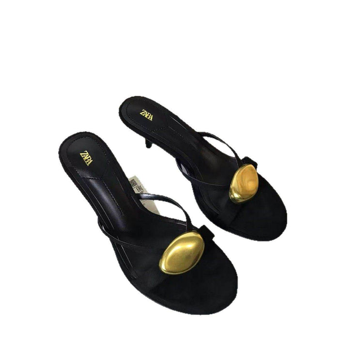 Elegant Black Metal Detail Stiletto Sandals for Women - Dio Kollections