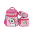 Pink backpack and pencil case set with cartoon character on a white background
