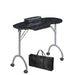 Portable nail table with black marble top and carrying bag on a white background