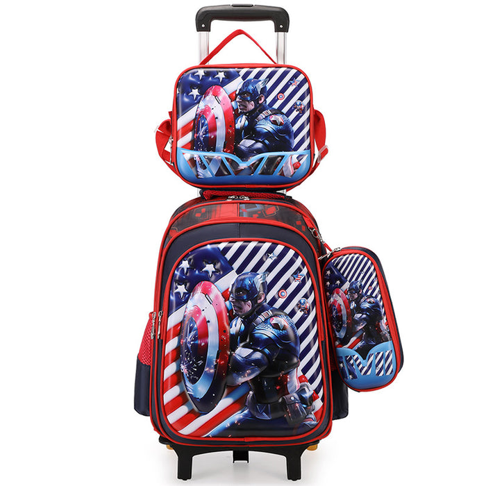 Trolley bag with Captain America design on a white background