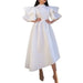 Dio Women's Sexy White Flare Sleeve O-Neck A-Line Midi Party Night Club Long Dress - Dio Kollections